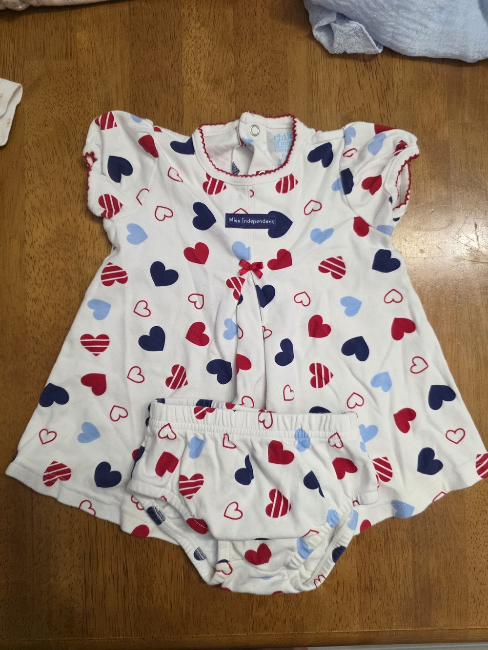 child of mine White Heart-Print Dress & Bloomer Set - Red, Navy, Light Blue